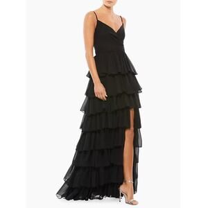 Ieena For Mac Duggal Sleeveless Tiered Ruffle Gown Black Size 6 NWT #55416